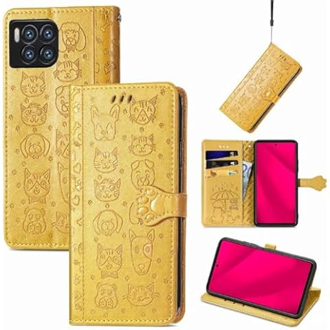 GANGXUN Flip Case Compatible with T-Mobile Revvl 7 Pro 5G Short Strap Flip Cover Leather Case Cartoon Animals Shockproof Yellow Cover
