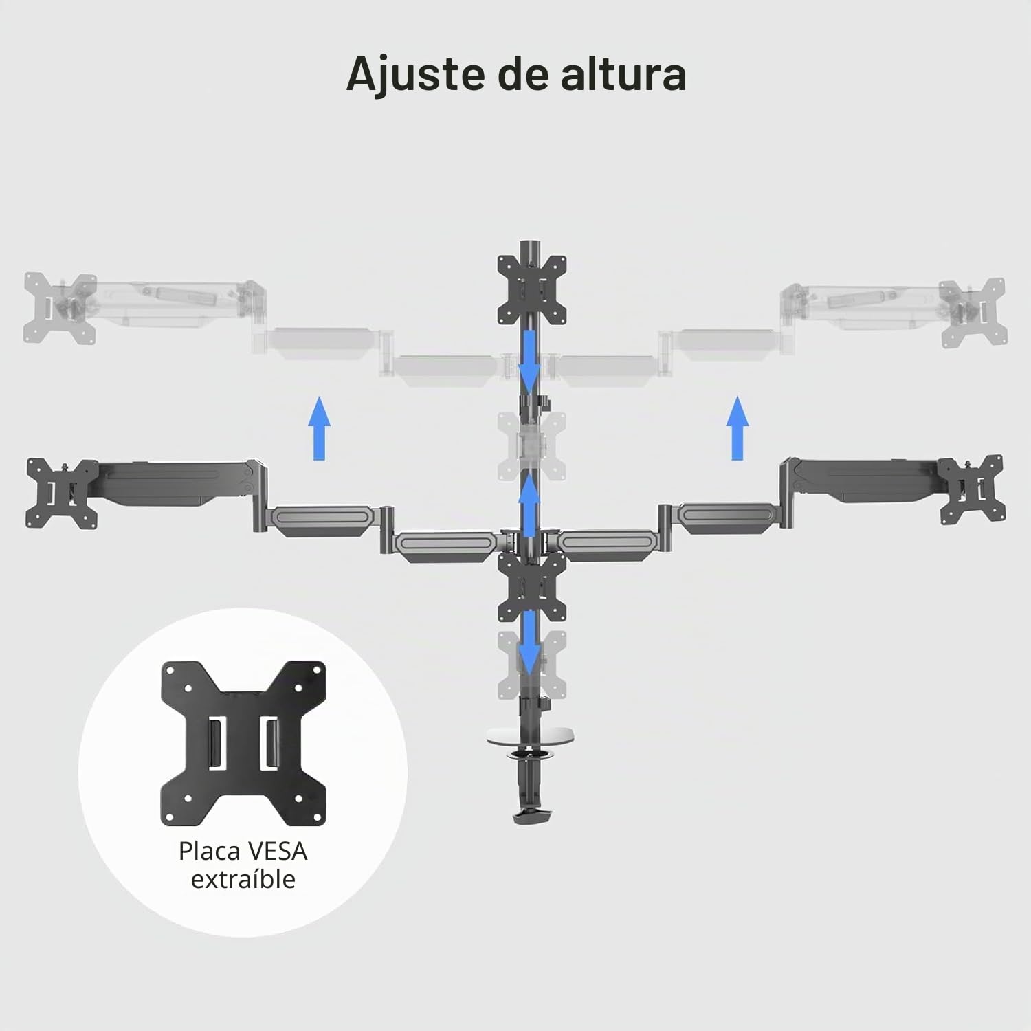 Pholiten Soporte de escritorio con brazo para monitor cuádruple para