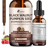 Wormwood Black Walnut Clove Cleanse for Humans Drops, 23-in-1 Gut Health Support Supplement with Pumpkin Seed, Oil of Oregano etc for Detox & Digestive Health, Non-GMO, Raspberry Flavor, 2 FLOZ