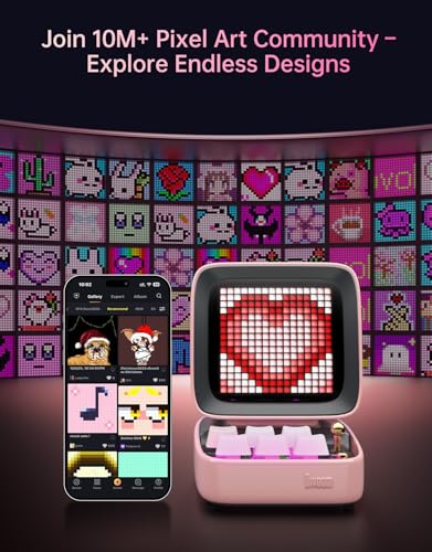 Image of Divoom Ditoo Retro Pixel Art Game Bluetooth Speaker with 16X16 LED App Controlled Front Screen (Pink)