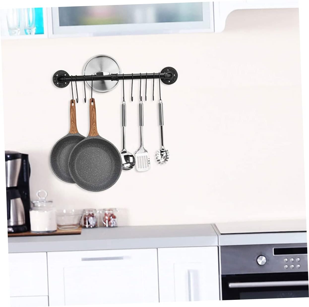 Hanging Pot Pan Organizer Wall-mounted Pot Lid Holder Industrial Hanger Iron Skillet Storage Rail Kitchen Utensil Rack
