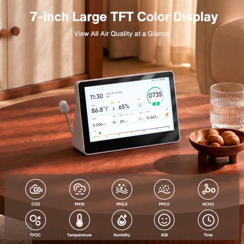 Image of 18 in 1 Air Quality Monitor Indoor,15D & 24H History, 7 inch TFT CO2 Monitor