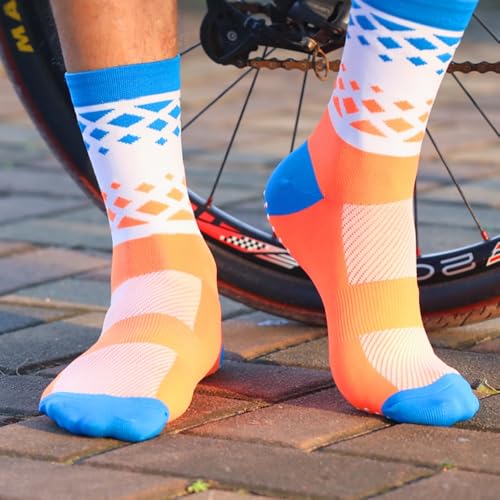 Running Socks,Crew Length Breathable and Cushioned Bike Cycling Athletic Socks for Men & Women,Unisex,3-Pack4