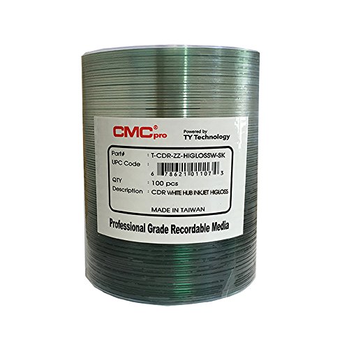 CMC Pro - Powered by TY Technology 700MB/80 Minute High Gloss White Inkjet Hub Printable CD-R - 100-Disc Pack - T-CDR-HIGLOSSW-SK