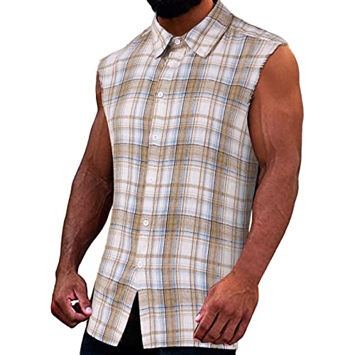 Tank Top Herren Muskelshirt Sommermode lässig karierten Druck Taste nach...