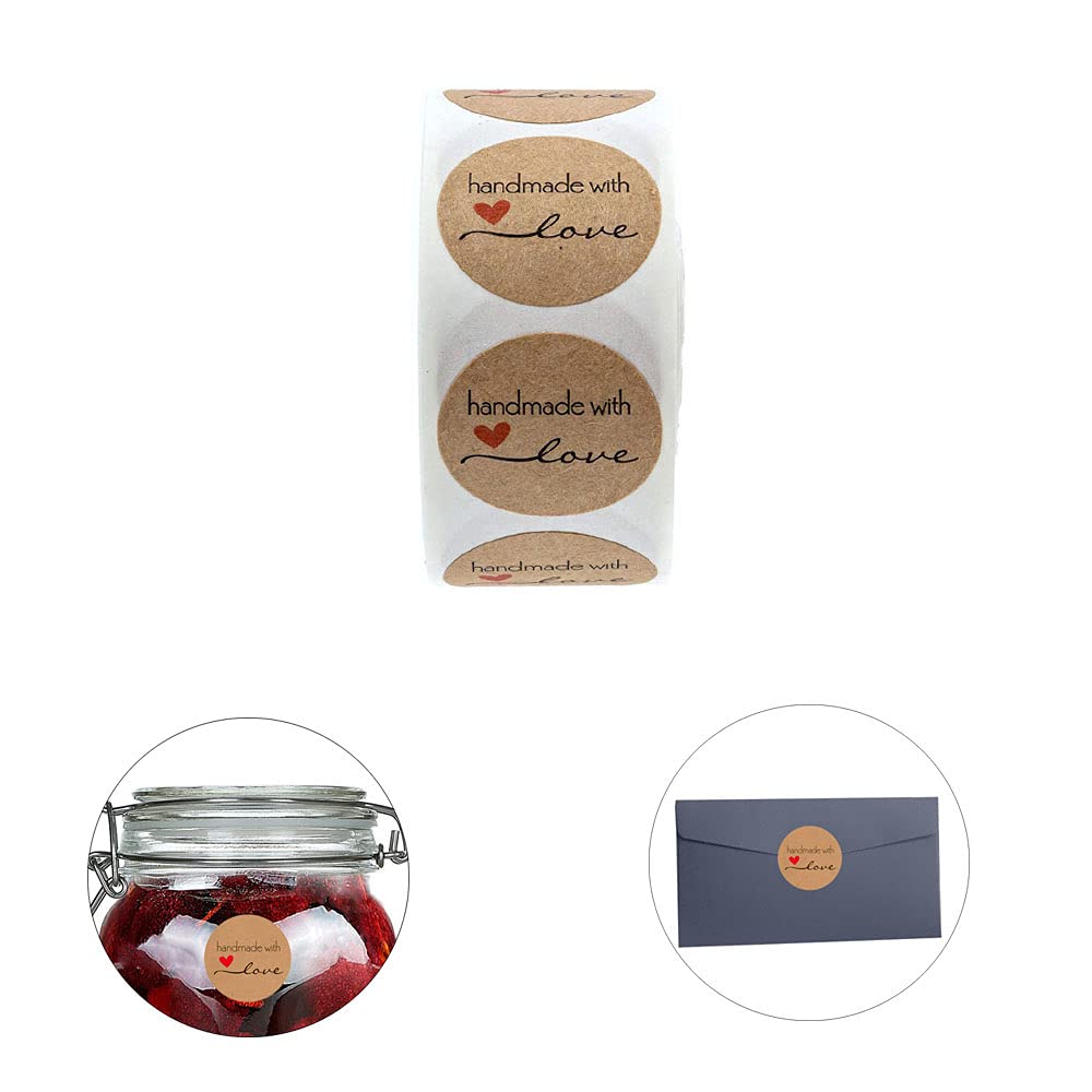 Etichette Adesive KSMUZE Handmade With Love – 120 Fogli, In Carta Kraft, A Forma Di Cuore, Per Regali, Barattoli E Craft