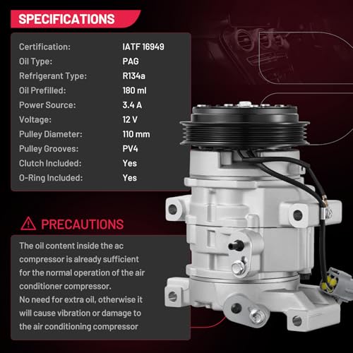 BDFHYK 1011063 Air Conditioning A/C Compressor with Clutch Compatible with Toyota Echo L4 1.5L 2000 2001 2002 2003 2004 2005