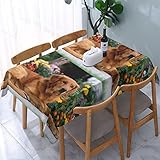 Rechteckige Tischdecke, Motiv: Hund mit Blumendruck, auslaufsicher und wasserdicht, Tischdecke für den Außenbereich, Partys, Weihnachten, 137 x 183 cm