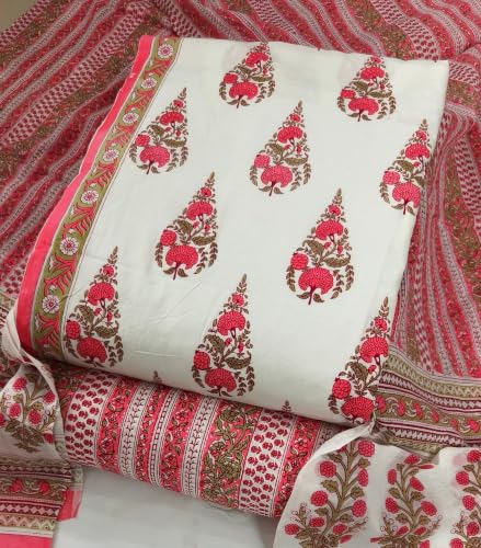 Image of DRAVINAM Trends Women's Premium Cambric Cotton Jaipuri Printed Unstitched Salwar Suit Dress Material with Mulmul Cotton Dupatta