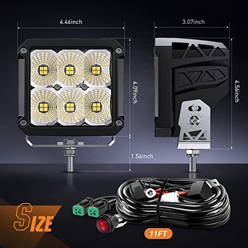 Image of Nilight 2 PCS LED Pod Lights 120W 4 Inch Square 13500LM 120 Super Flood 14AWG DT Connector Wiring Harness Kit Offroad Driving Work Light for Truck UTV ATV SUV 4x4