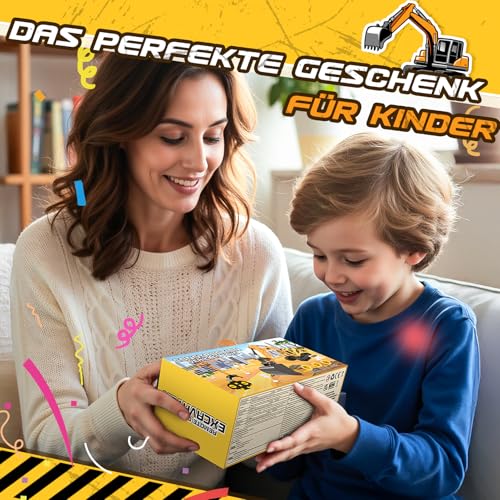 HappyGoLucky Ferngesteuertes Bagger mit 2 Batterien, 2.4Ghz RC Bagger Spielzeug ab 3-8 Jahre Junge, Baufahrzeug Spielzeugautos Geburtstags Geschenk für Kinder