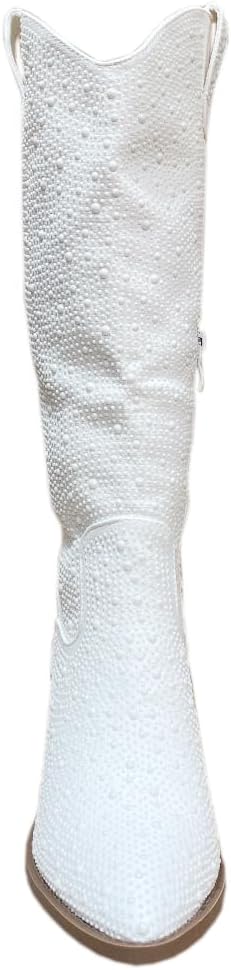 ABSOLEX Women Western Cowgirl Cowboy Pointed Toe Rhinestone Knee High Boots - 第 41/64 張圖片