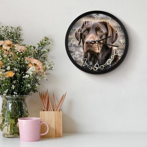 Horloge murale silencieuse à piles design Labrador marron pour salon