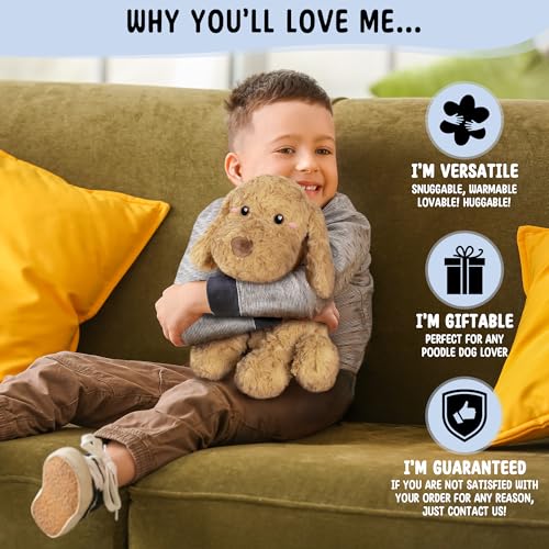 Image of Happy Fuel Goldendoodle Poodle Dog Microwavable Stuffed Animal 1.5 lb Unscented Heating Pad Plush, Soft Cozy Golden Doodle Puppy Toy for Relaxation and Comfort, Gift for Women, Girls, Adults & Kids