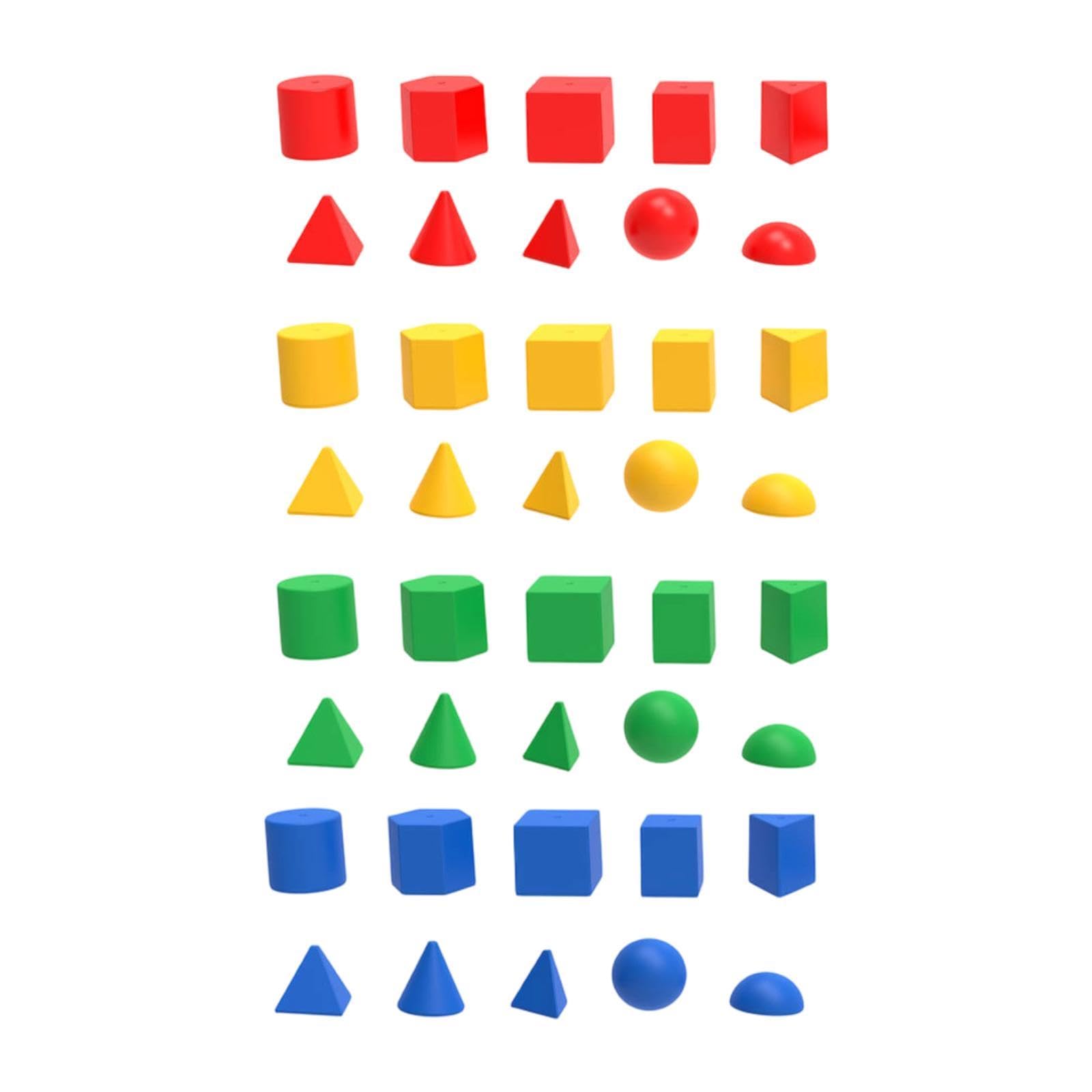 MagiDeal 40x Geometric Shapes Blocks Math Manipulatives Different Shapes Educational Sorting and Stacking Toys for Elementary Teaching, Classroom Learning Tools and Supplies
