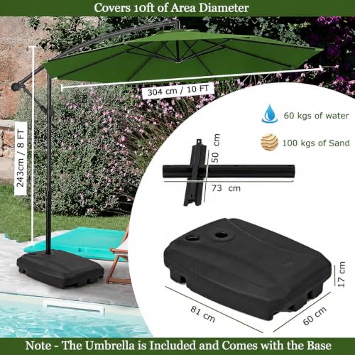 Image of Hukimoyo 10Ft Diameter Large Outdoor Patio Cantilever Offset Umbrella with Base Stand, Waterproof Heavy Duty Garden Parasol Sun Shade Canopy, Side Pole Umbrella for Backyard, Poolside, Deck, Lawn, Terrace, Cafe.