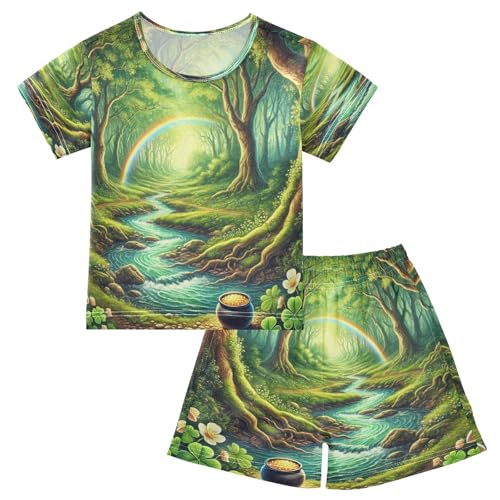 Rainbow St Patricks Pajama Set Short Sleeve Sleepwear Soft Pajamas Shorts Sets Cotton PJS 5Y