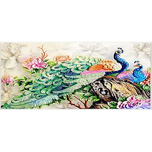 Peinture diamant paon 80x220cm pour grande décoration murale salon