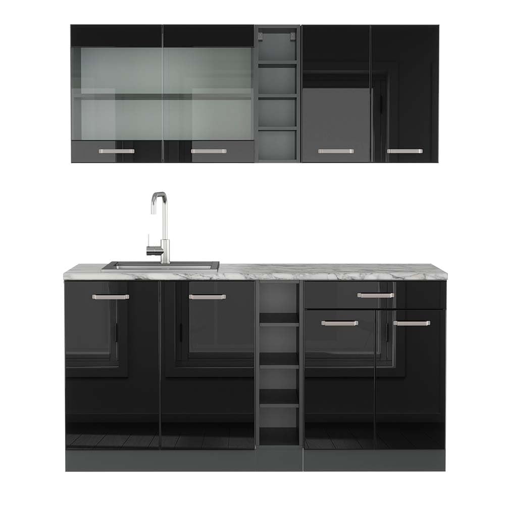 Vicco Cucina completa R-Line, Nero lucido/antracite, 160 cm