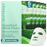 PLANTIFIQUE Facial Sheet Mask Hydration Heaven 5 pack – Aloe Vera & Hyaluronic Acid Hydrating & Refreshing Face Masks – Korean Skincare for Dry or Tired Skin
