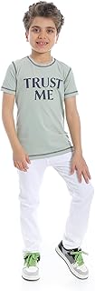 تيشرت نصف كم للأولاد برقبة دائرية مصنوع من القطن بطبعة Trust Me من 2 بي ستايلش