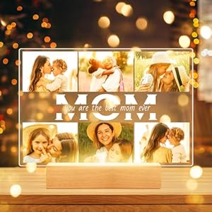Custom Picture Frames with Night Light, Customized Acrylic Plaque with Photo, Personalized Mothers Day Gifts for Mom from Daughter Son, Best Mom Ever Gifts, Personalized Birthday Gifts for Mom