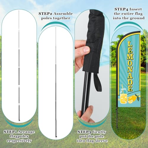 Image of Remagr 2 Pack Lemonade Feather Flag 7 ft Advertising Swooper Flag Sign Windless Lemonade Banner with Pole Kit and Ground Stake for Businesses Restaurants Outside Ground(Light Blue)