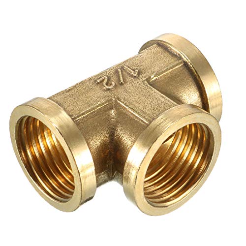 sourcing map Brass Tee Pipe Fitting 1/2 PT Female Thread 42mm Length T Shaped Connector Coupler