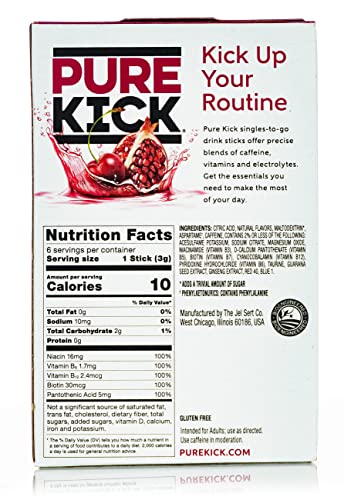 Pure Kick Energy Drink Mix Packets - Black Cherry Pomegranate Pack Of 6 - Singles To Go Bundle With Ballard Products Hard Candy Recipe Card #TOP4