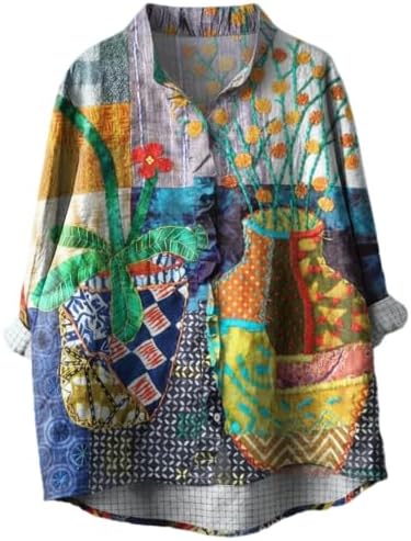 Women's Oversized V Neck Blouse 3/4 Sleeve with Irregular Hem, Floral and Pattern Print Loose Casual Shirt