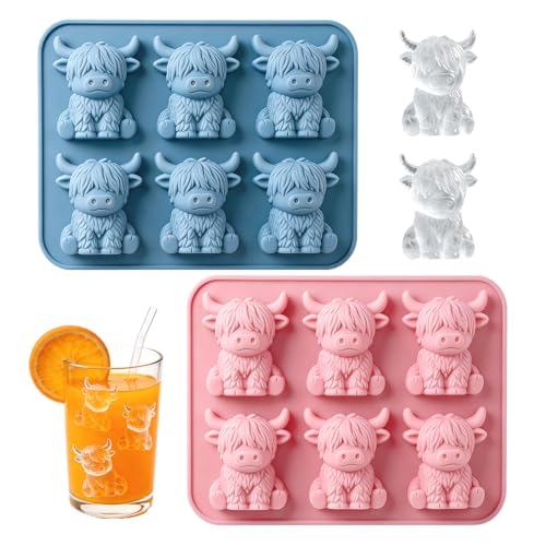 Wxeadu Mini Highland Cow Ice Cube Tray, 3D Highland Cow Ice Cube Mold, Cute Highland Cow Silicone Ice Cube Tray, Silicone Animal Ice Cube Tray For Can