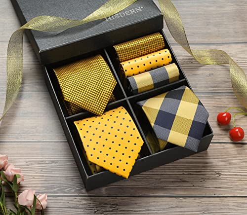 Image of HISDERN Mens Ties and Pocket Square Set Business Elegant Ties for Men Classic Lot 3 Pcs Wedding Party Neckties & Handkerchief