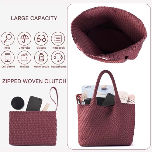 Image of Woven Tote Bag for Women Vegan Leather Handwoven Bags with Small Purse