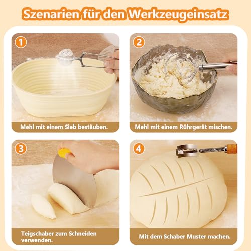 Brotgärkorb -Set- aus Silikon (23cm rund & 25cm oval) – Sauerteig-Gärkorb (inkl. Teigschaber, Rostmesser, Gärtuch & mehr) – faltbar… – Ansicht 3