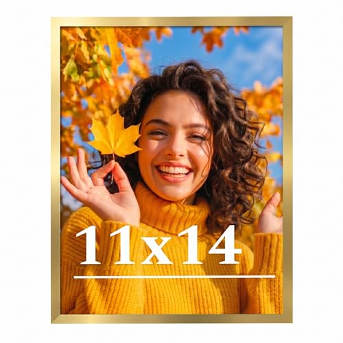 Veleclo 11x14 Picture Frame for Wall Display 11x14 Gold Picture Frame with Shatter Resistant Plexiglass Stable and Sturdy 11 x 14 Poster Frame for Wall Display Handpicked Gift Collection 1 Pack