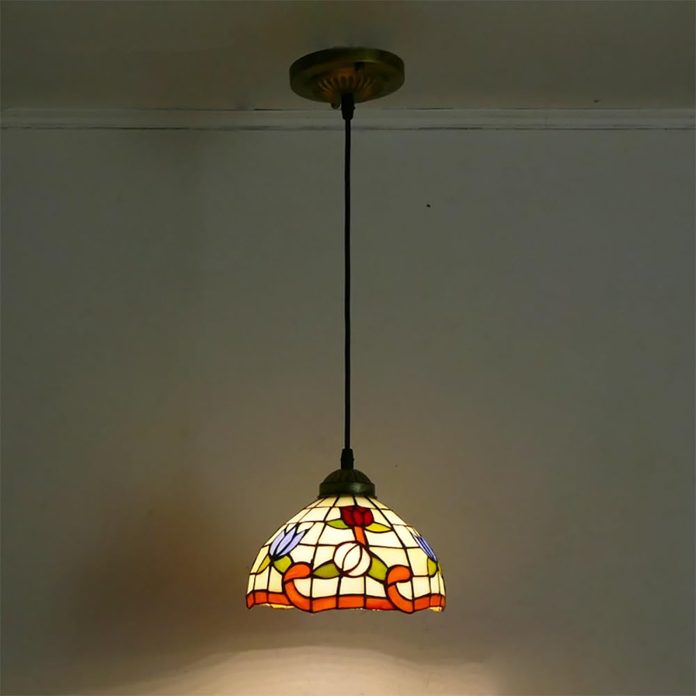SXWNBIFH American Pastoral Pendant Lamp European Vintage Living Room Restaurant Bedroom Hotel Cafe Corridor Color Glass Chandelier (B D20CM)