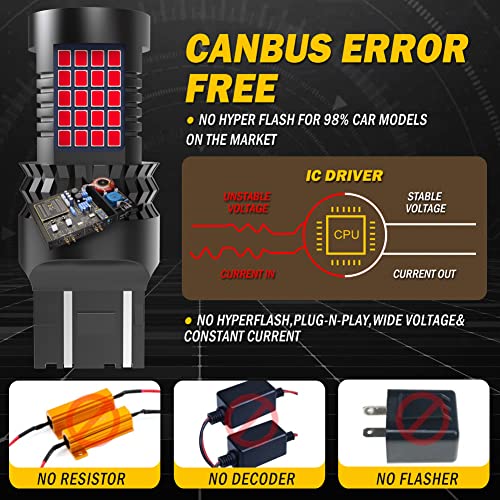 Bombillas LED 7443 W21/5W Canbus rojo para faros de luces de marcha atrás y pilotos traseros 4