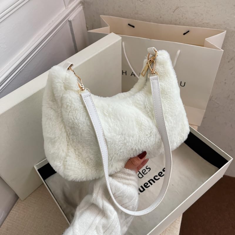 Furry Plush Women's Shoulder Bag, Winter Trendy, Minimalist Design, Brown3