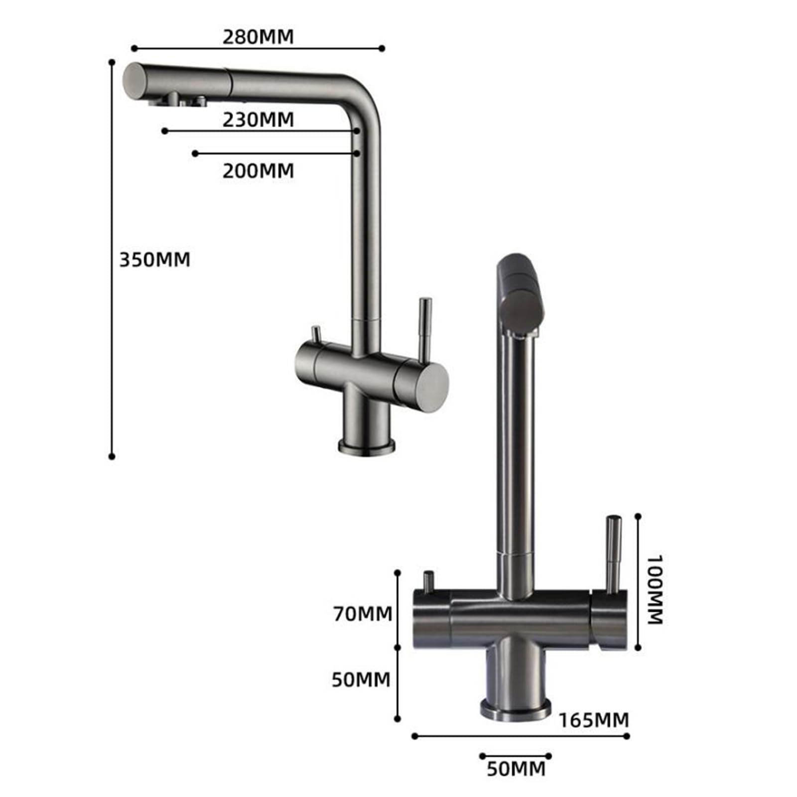Grifo de Cocina Osmosis 3 Vias Extraible Gris Grifo Osmosis 3 Vias Giratorio Acero Inoxidable-Gris