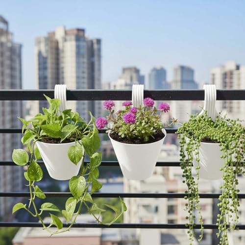 Go Hooked Plastic Hanging Planter for Plants, Railing Flower Pots...