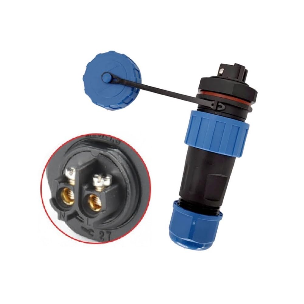 MiJunHD No Soldering Screw Crimping LD20 Rear Nut Aviation Connector, 2Pin 25A 250V Straight Plug & Panel Socket IP68 Waterproof Wire Junction Box for Cable Diameter Ø6mm-12mm (1 Piece)