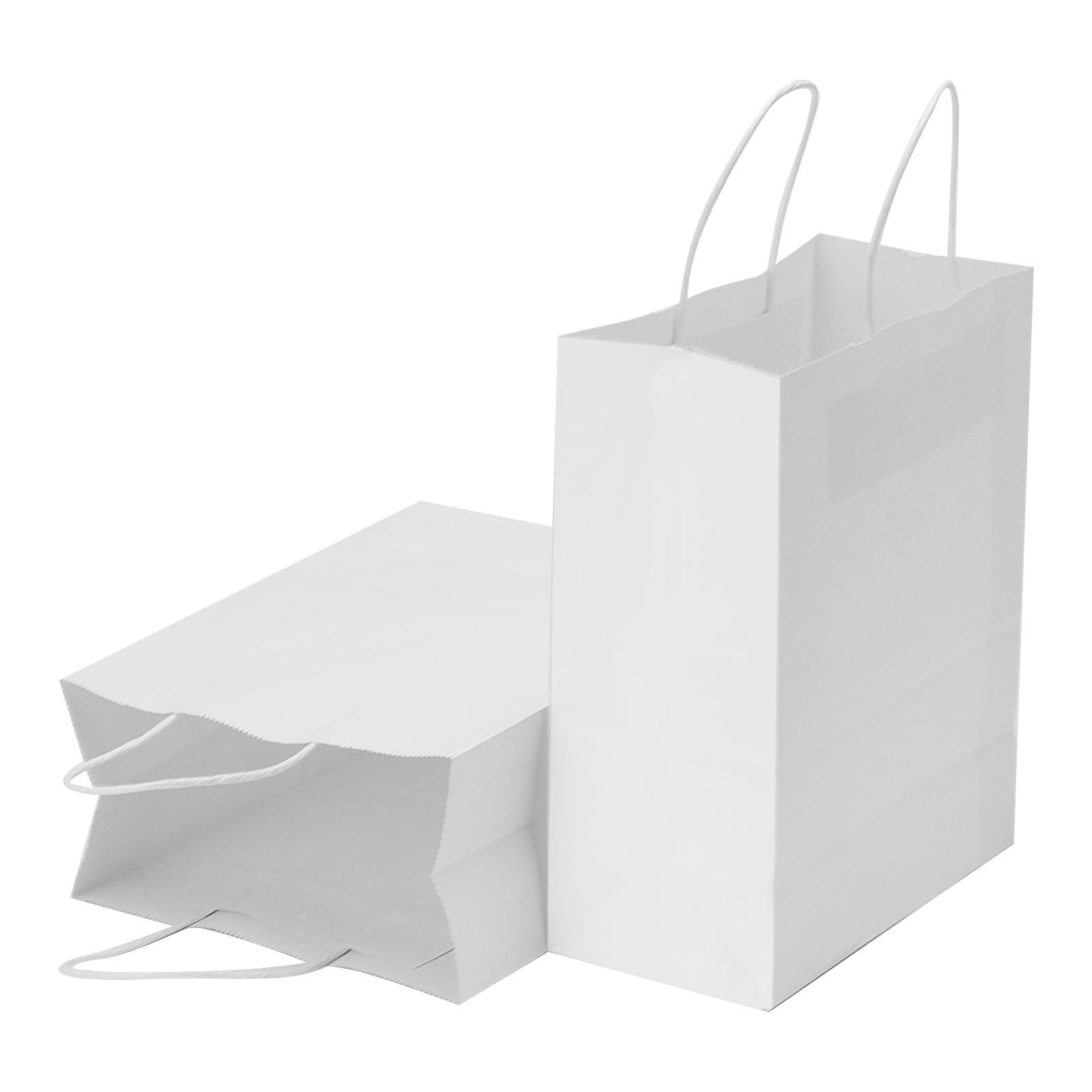 LEXININ Lot de 100 sacs cadeaux en papier blanc de taille moyenne avec poignées torsadées, 21 x 11 x 27 cm, sacs de transport en papier blanc pour courses, vente au détail