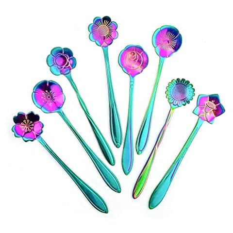 LEEFONE 8 Stück Edelstahl Blume Löffel Cover