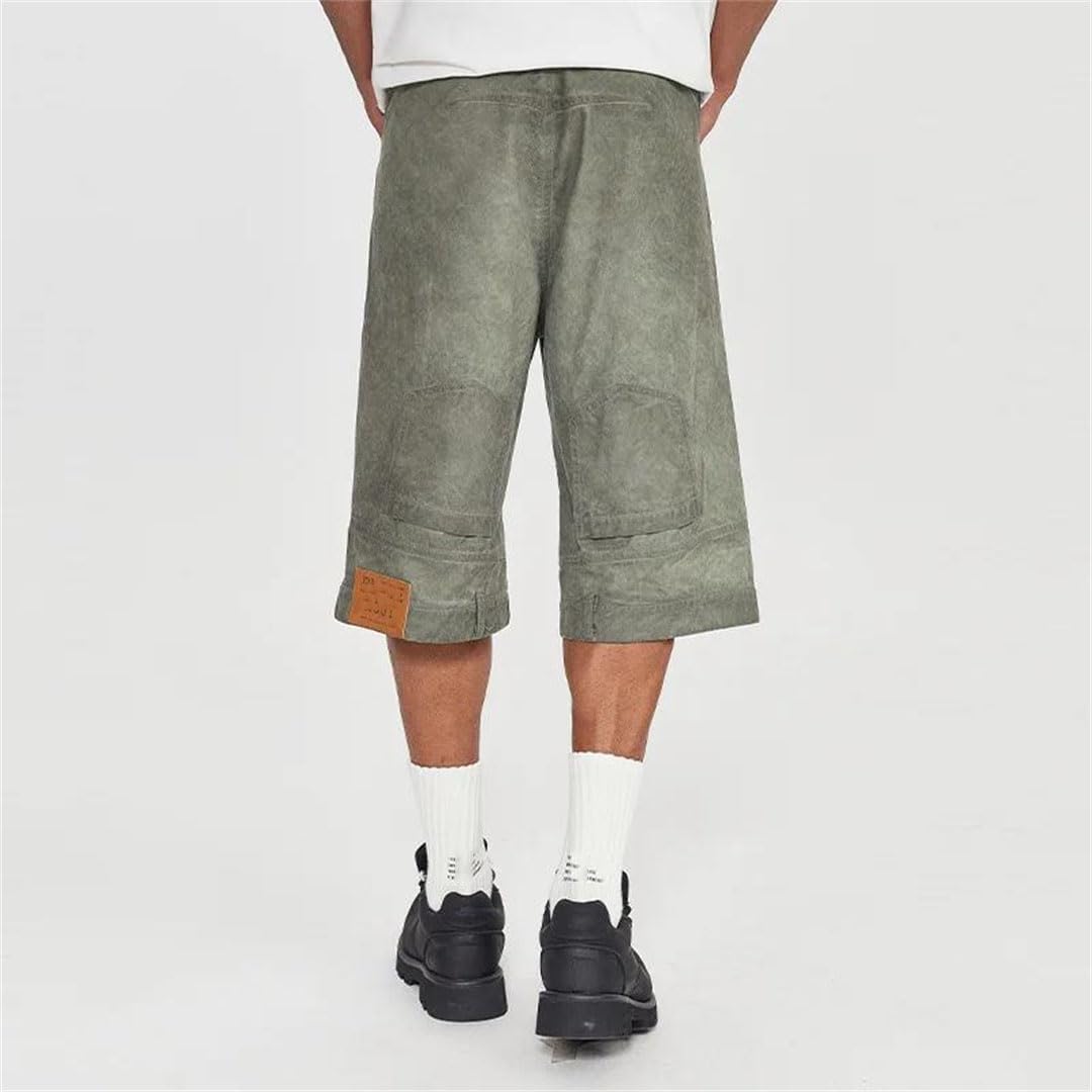 Men Washed Denim Shorts Loose Design Sense Reversed Cropped Pants