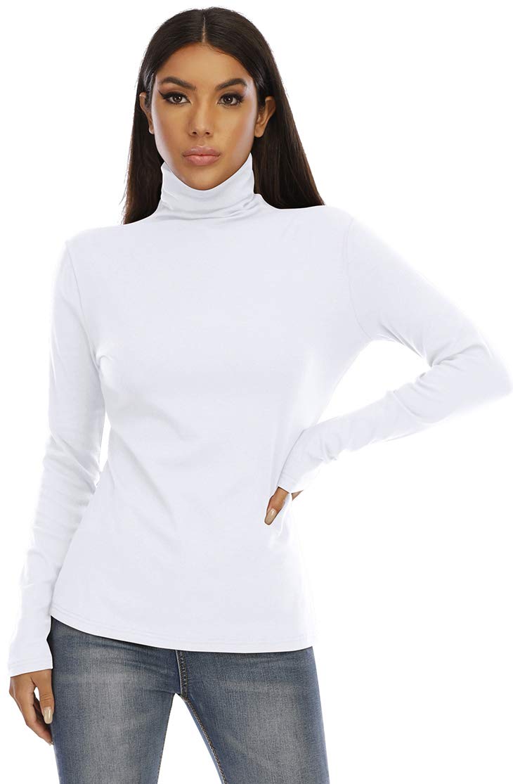 RightPerson Women's Basic Long Sleeve Turtleneck T-Shirt Solid Slim Soft Cotton Tops
