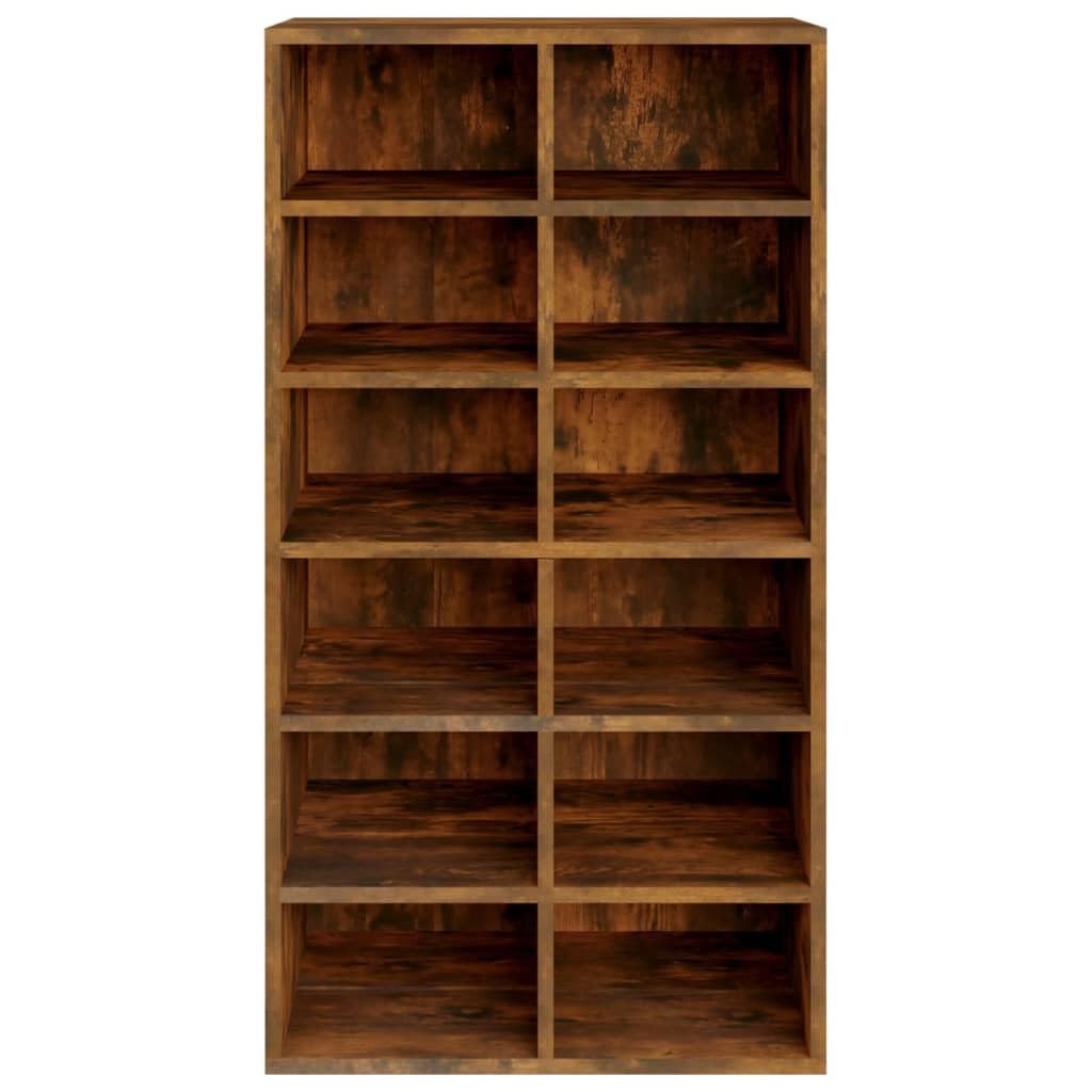 Scarpiera in legno di rovere affumicato, 54 x 34 x 100,5 cm, con 12 scomparti, armadio salvaspazio per corridoio, ingresso, organizer moderno per scarpe, sistema di organizzazione