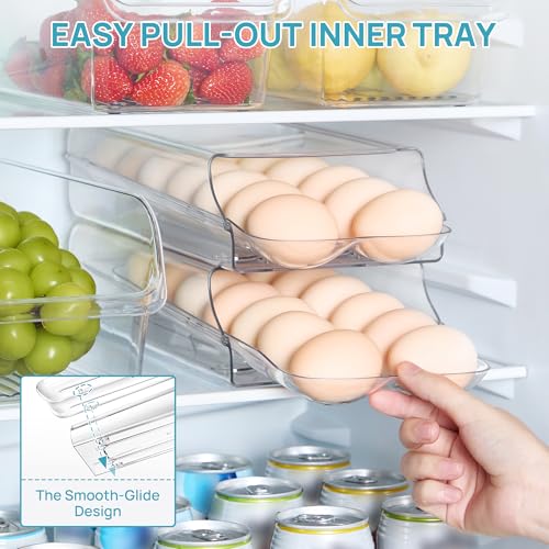 Vtopmart Clear Plastic Egg Holder for Fridge, Automatic Rolling Egg Container for Refrigerator, Stackable 18-Count Eggs Organizer with Removable Inner Tray, Fridge Organizers and Storage, 2Pack - Image 6