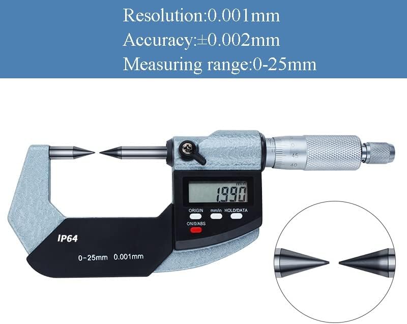 AAGAZA Electronic Outside Micrometer, 0-25mm Digital Point Double Tip Micrometer, Gauge Meter 0.001mm Thickness Measuring Gauge Tools, Carbide Tips/378
