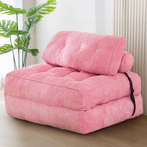 MAXYOYO Faltbares Schlafsofa umwandelbarer Schlafsessel mit Kissen, Matratze mit Rückenstütze, tragbarer Stuhl-Bett-Komfortable Bodensofa-Lounge für Wohnzimmer Schlafzimmer, Rosa
