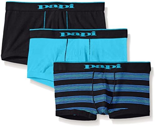 papi Stylish Brazilian Solid and Print Trunks (3-Pack of Men's Underwear), Black/Turquoise, Medium